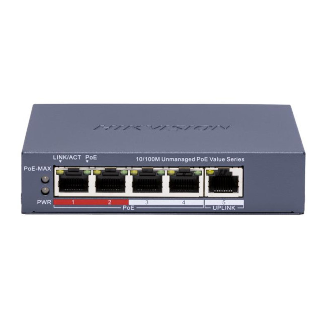 4-портовий некерований PoE комутатор Hikvision DS-3E0105P-E/M(C)